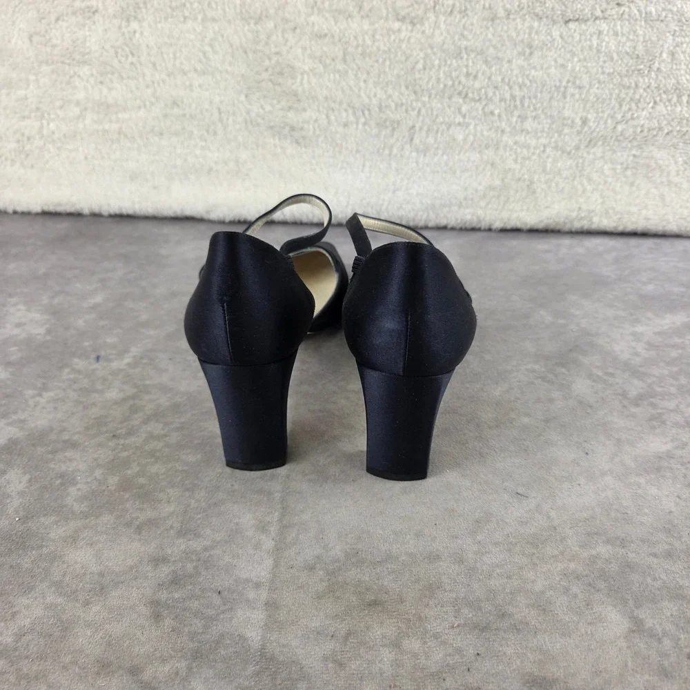 Nina Comfort Navy Blue Satin Square Toe Crisscross Strap Heels Size 8M Spain